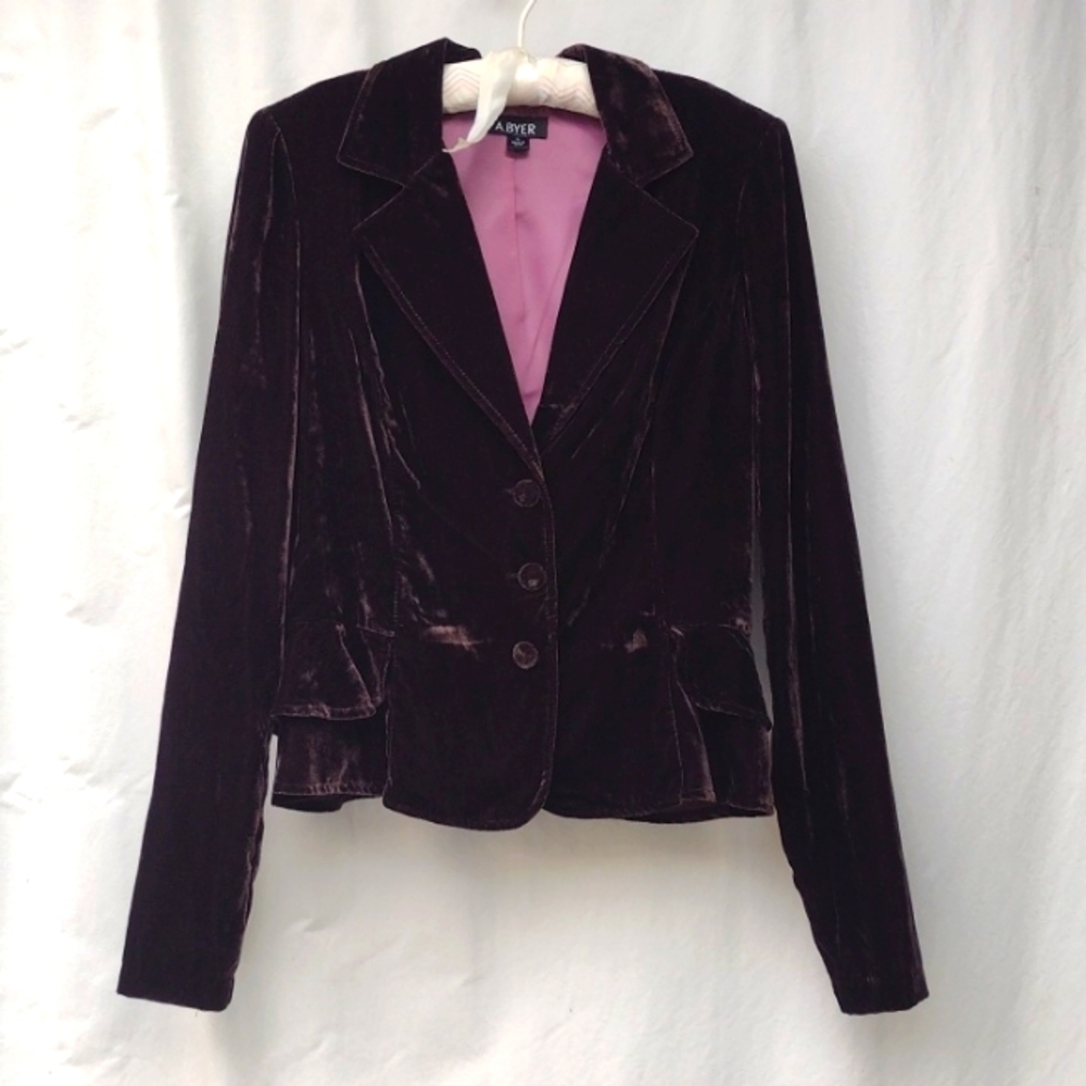 A. Byer Brown Velour Peplum Blazer L